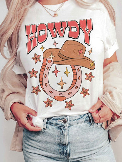 HOWDY Western Star Print White T-Shirt with Horseshoe Detail