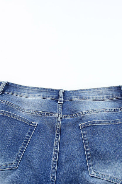 Sky Blue Quintuplicate Button Fly High Waist Plus Denim Shorts