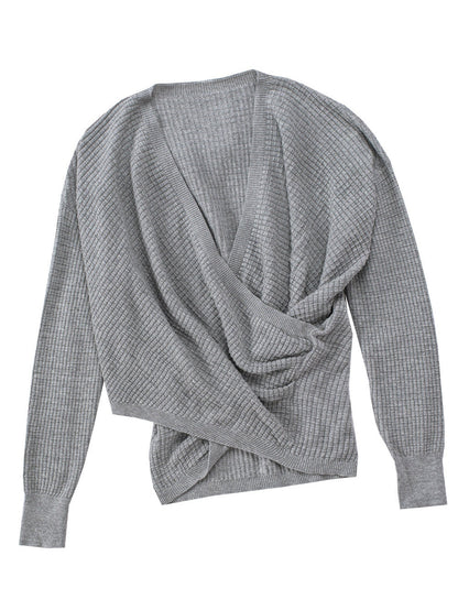 Khaki Reversible V-Neck Waffle Knit Sweater