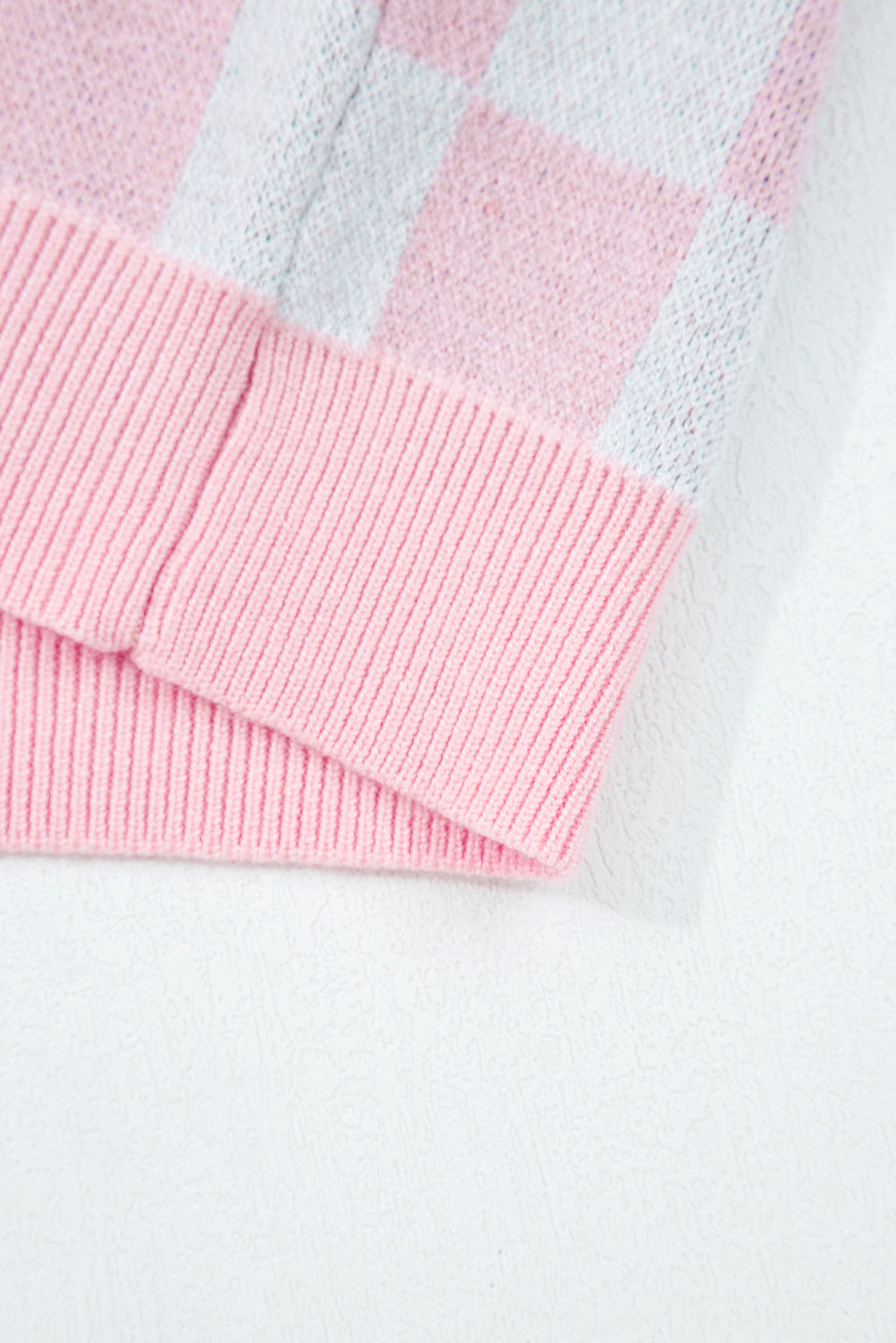 Pink Checkered Christmas Tree Pattern Button V Neck Cardigan Sweater