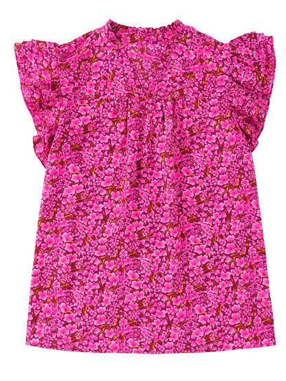 Rose Floral Print Ruffle Sleeve Plus Size Shift Top