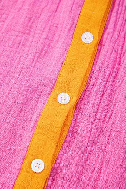 Rose Red Plus Size Color Block Lounge Set with Crinkle Texture