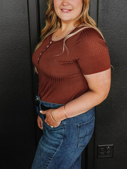 Chestnut Plus Size Ribbed Knit Henley Tee