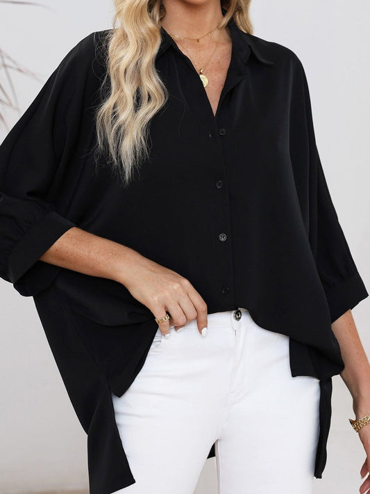 Satin Commute Solid Color V Neck Long Sleeved Blouse