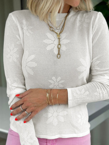 Elegant Floral Knit Long Sleeve Sweater