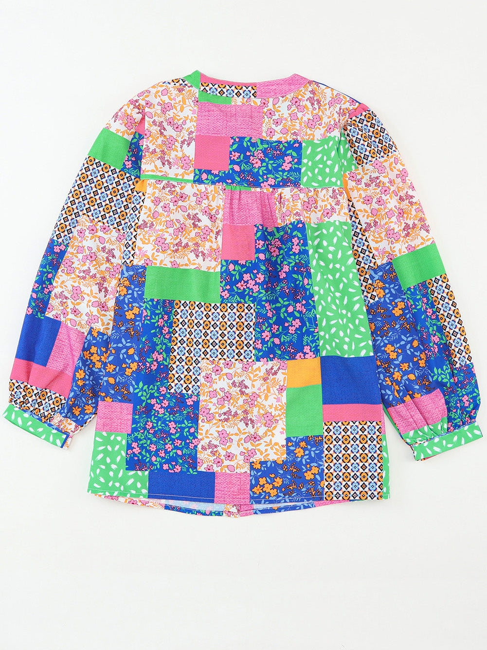 Floral Patchwork Print Button-Up Blouse