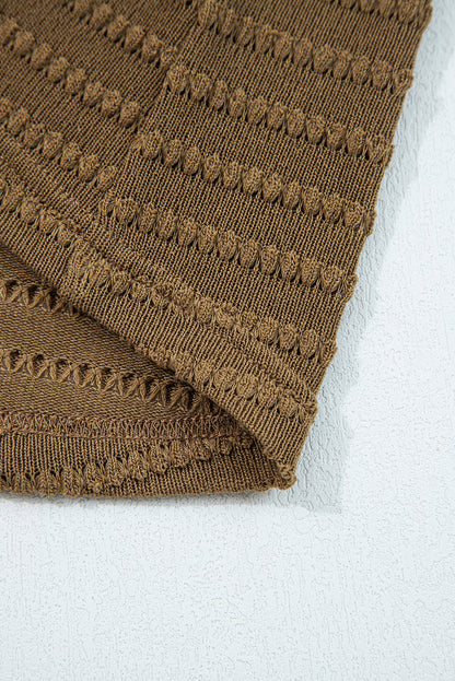 Camel Double Patch Pocket Striped Texture Knit Open Front Duster Cardigan