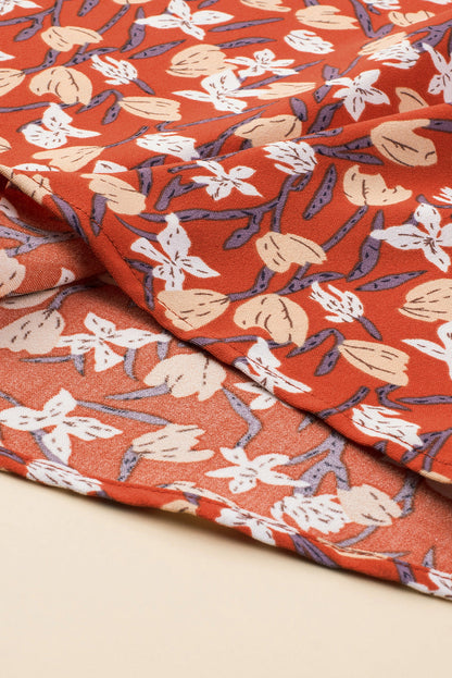 Elegant Gold Floral Square Neck Bubble Sleeve Plus Size Midi Dress