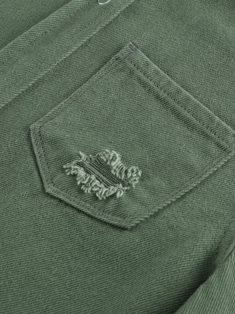 Green Distressed Cotton Shacket