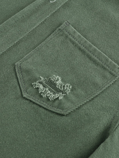 Green Distressed Cotton Shacket