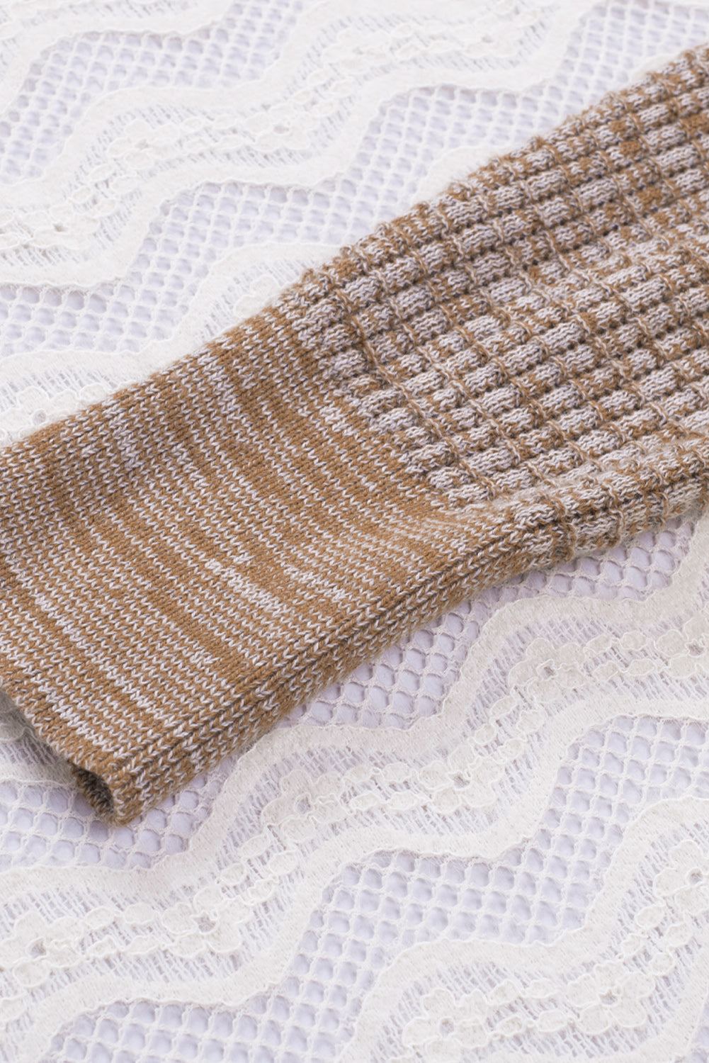 Khaki Reversible Wrap V Neck Waffle Knit Sweater