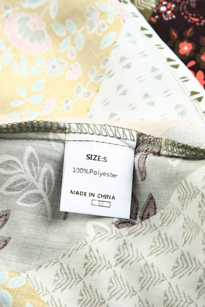 Green Floral Square Neck Boho Blouse