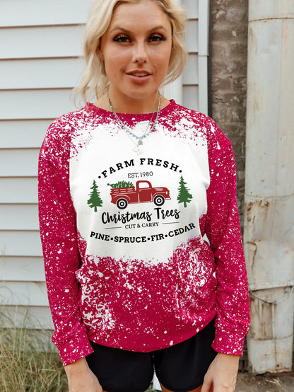 Festive Red Christmas Tree Truck Ink Splash Print Sweatshirt