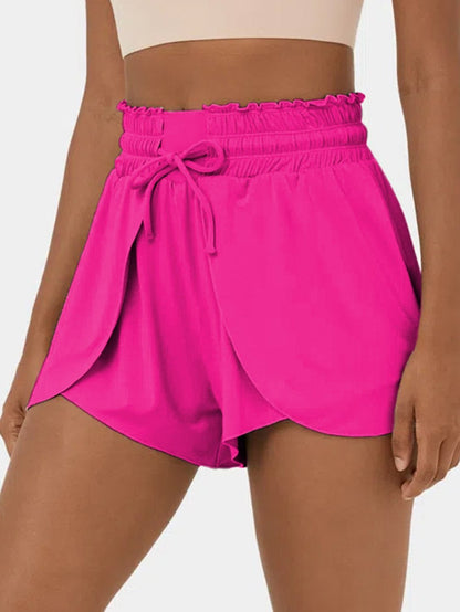 Frilled Rose Red High-Waisted Petal Swim Shorts