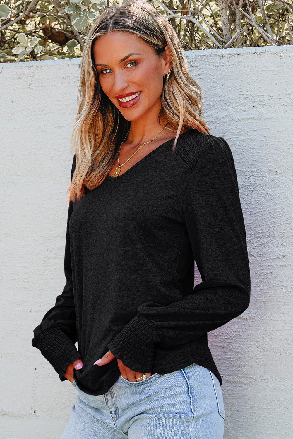 v neck long sleeve top