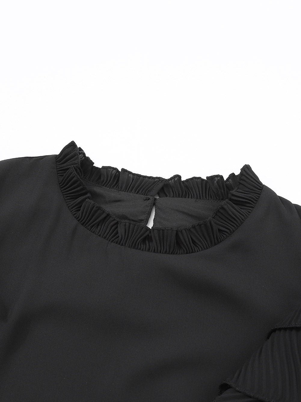 Elegant Black Ruffle Sleeve Keyhole Back Blouse