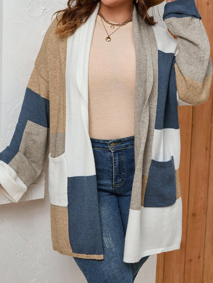 Colorblock Knit Cardigan for Curvy Figures