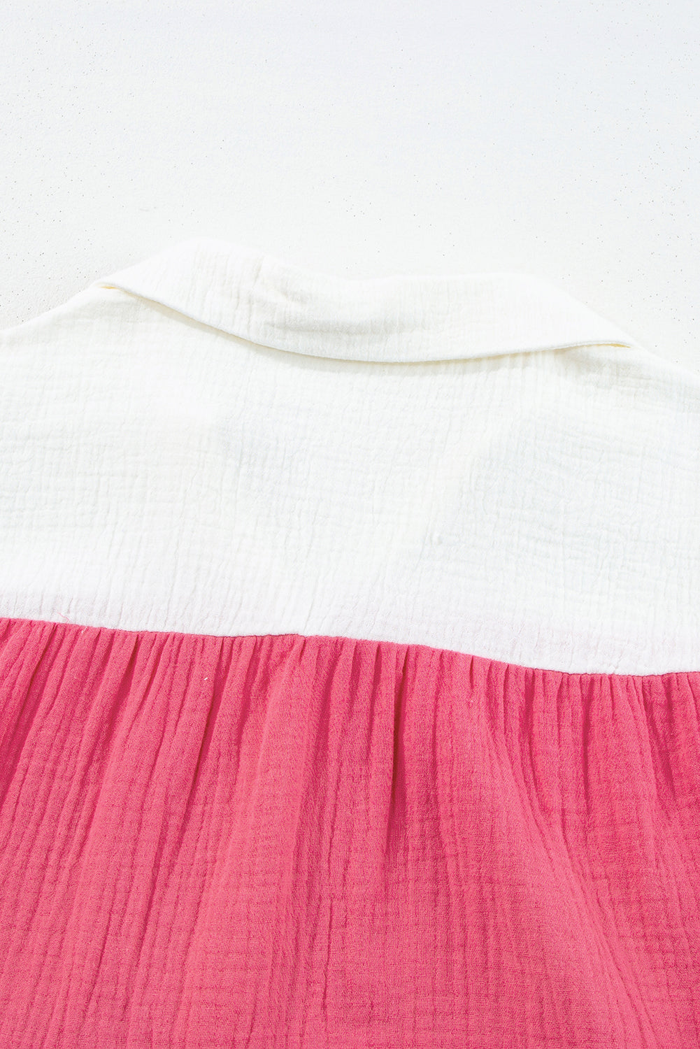 White Crinckle Colorblock Puff Sleeve Buttons Babydoll Dress