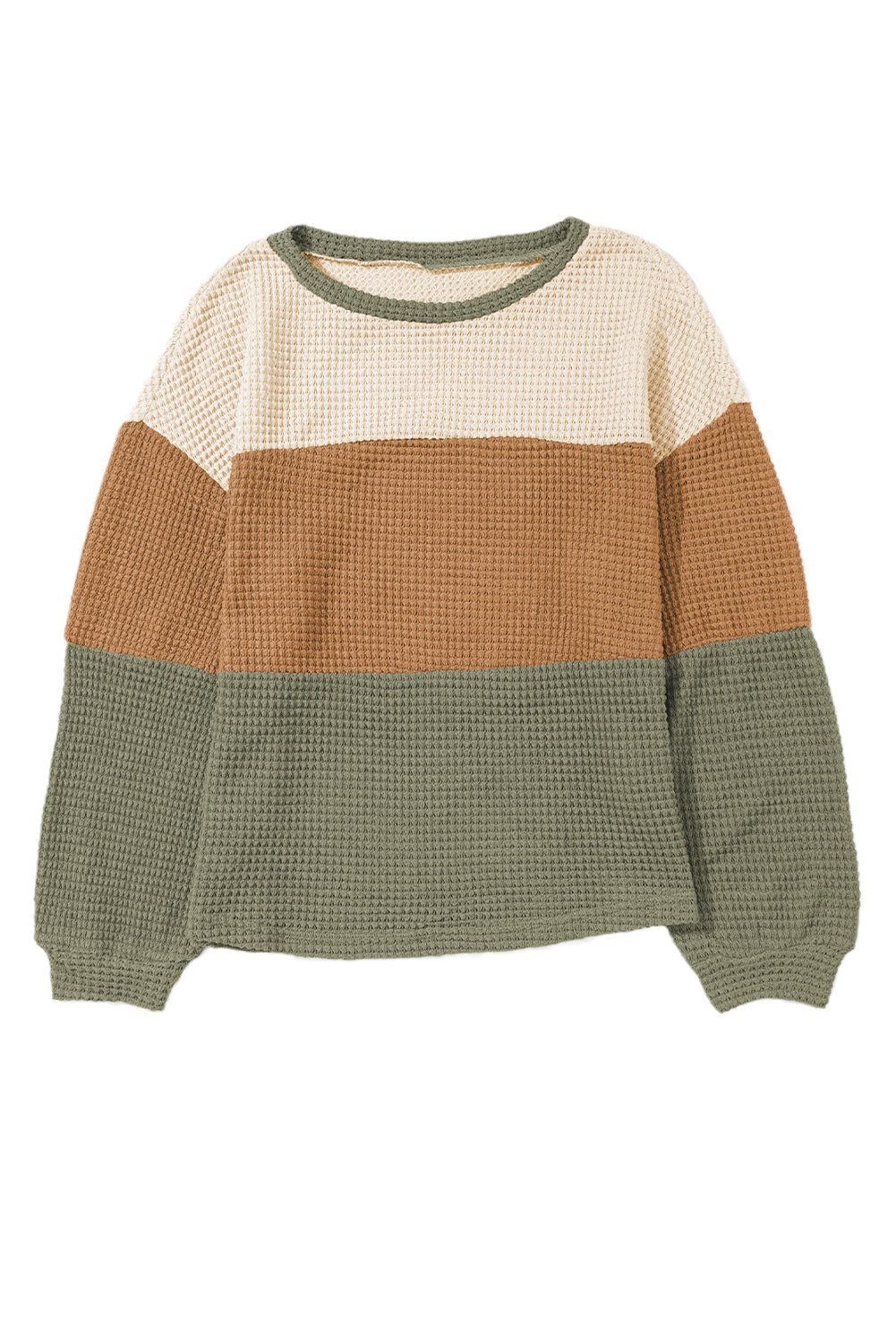 Green Striped Bubble Sleeve Baggy Top with Color Block Detail