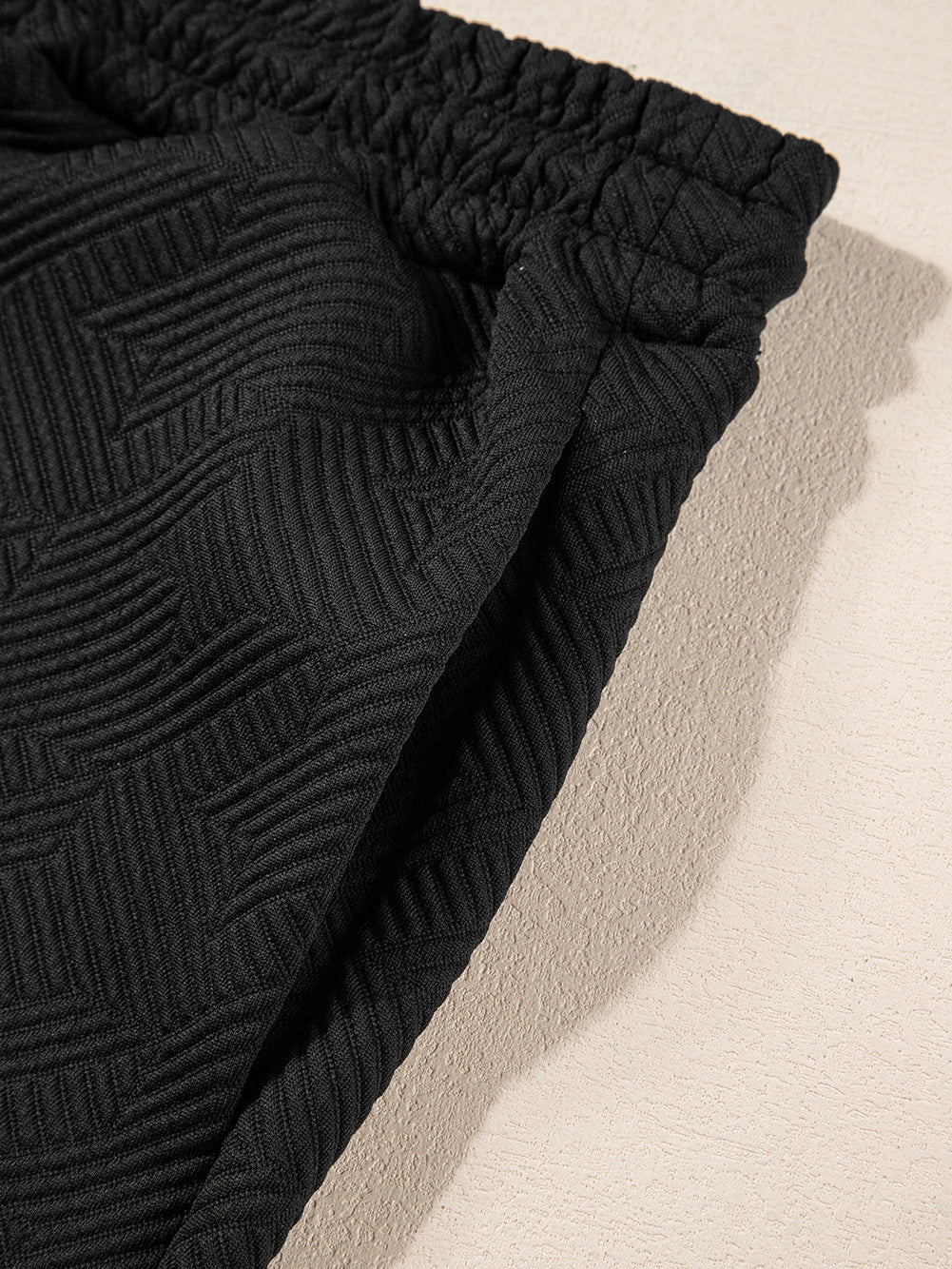 Chic Black Ruffle Sleeve Quarter Zip Top with Wide Leg Pants Set