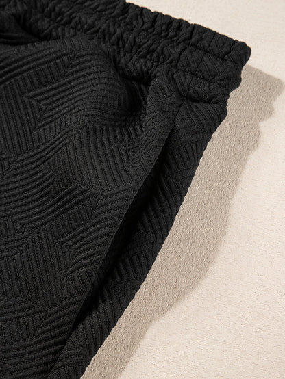 Chic Black Ruffle Sleeve Quarter Zip Top with Wide Leg Pants Set