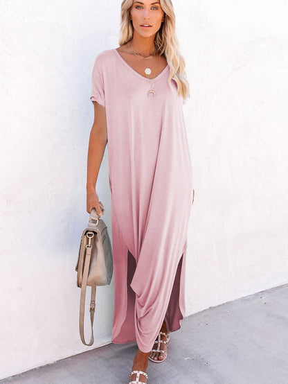 Ice Silk Solid Color V Neck Loose Pajama