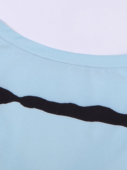 Gray Striped V Neck Plus Size Tank Top with Flag Print