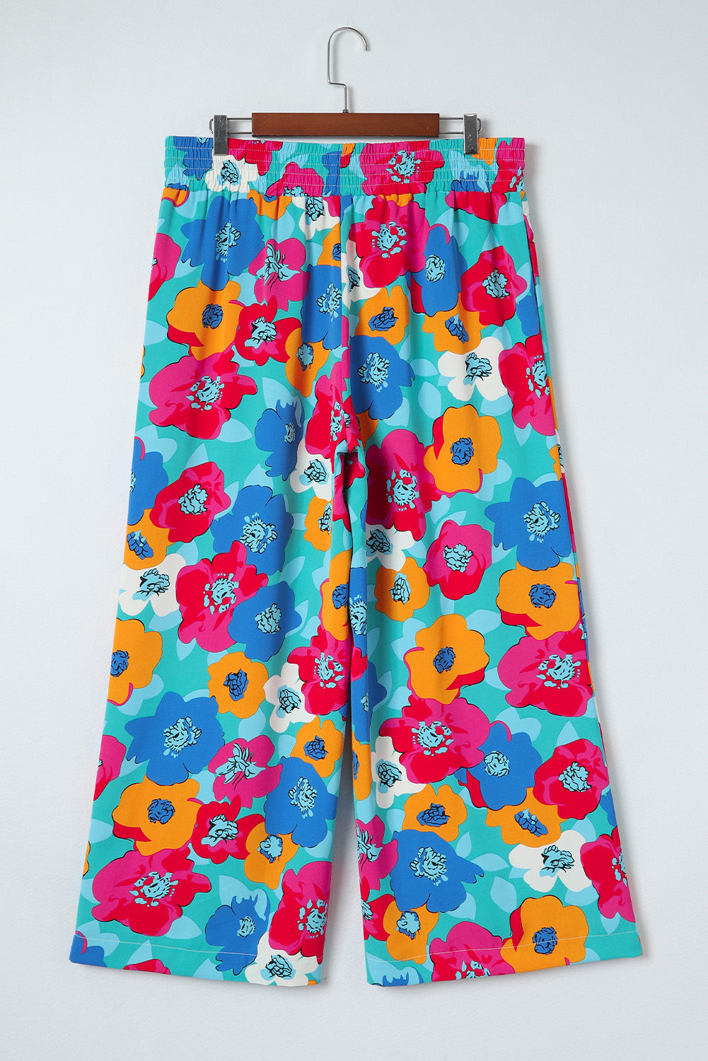 Vibrant Floral Print Plus Size Wide Leg Trousers