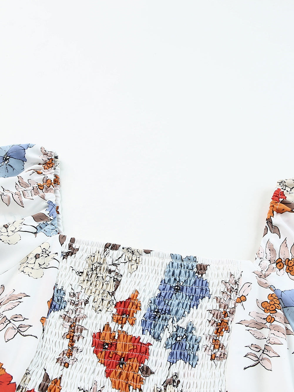 White Floral Smocked Flared Plus Size Dress