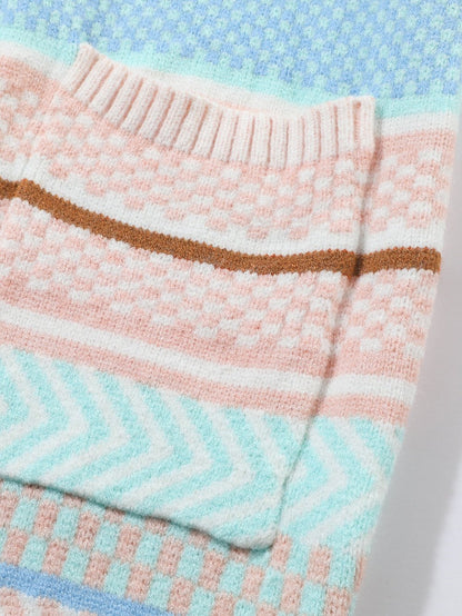 Elegant Multicolored Striped Knit Open-Front Sweater Coat