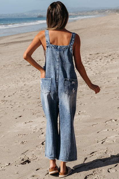 wide leg denim overalls
