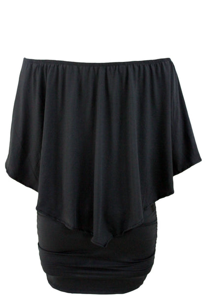 Elegant Black Layered Poncho Mini Dress for Plus Size Women
