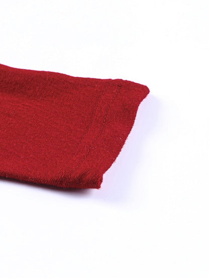 Fiery Red Crew Neck Patchwork Long Sleeve Casual Top