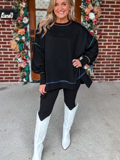 Black Oversized Split Stitch Sweatshirt