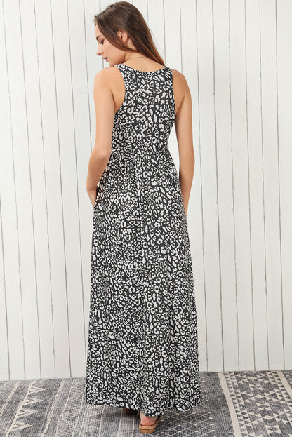 Printed Sleeveless Tie Waist Maxi Dress