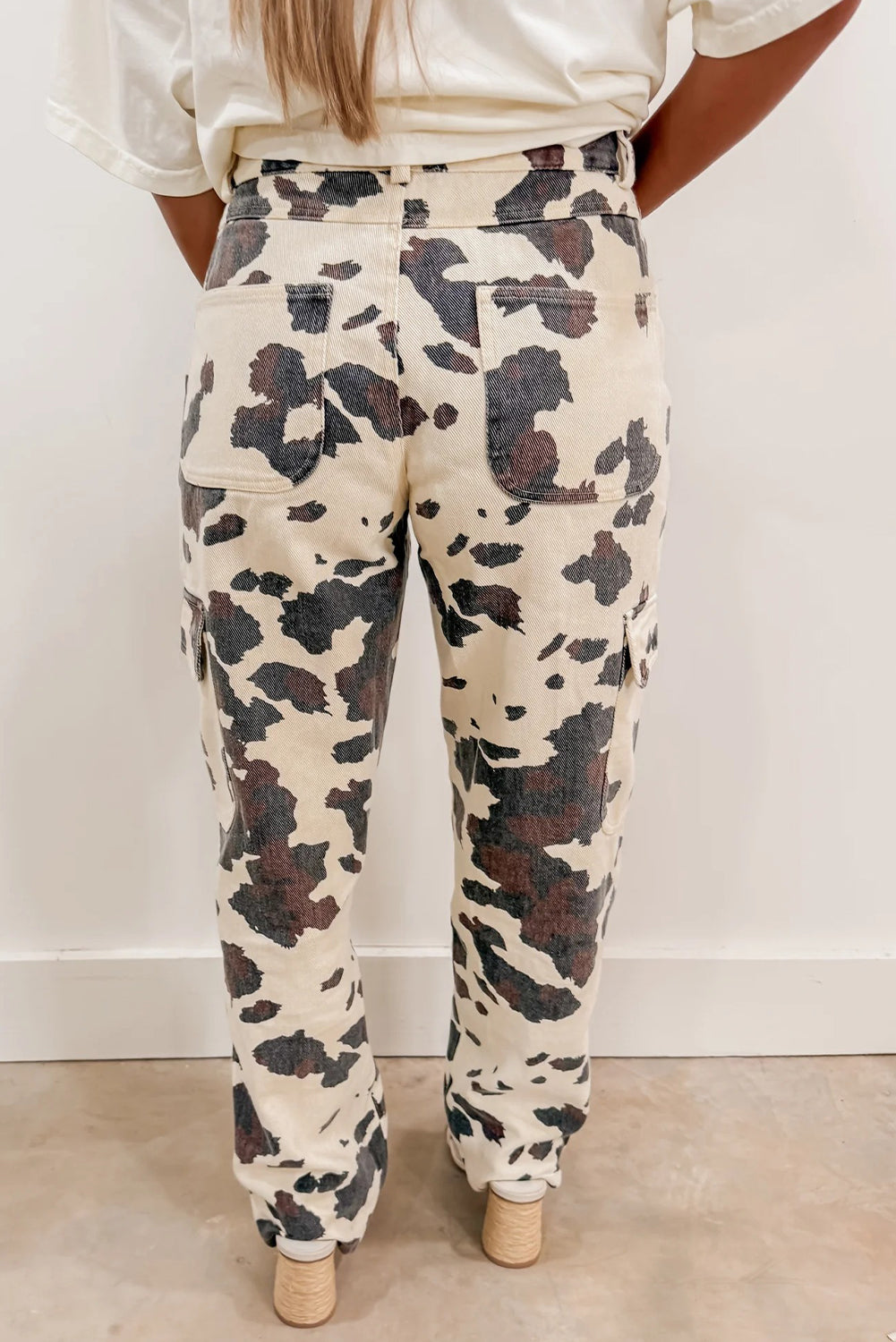 Brown Cow Spots Printed Multi Pocketed Jeans