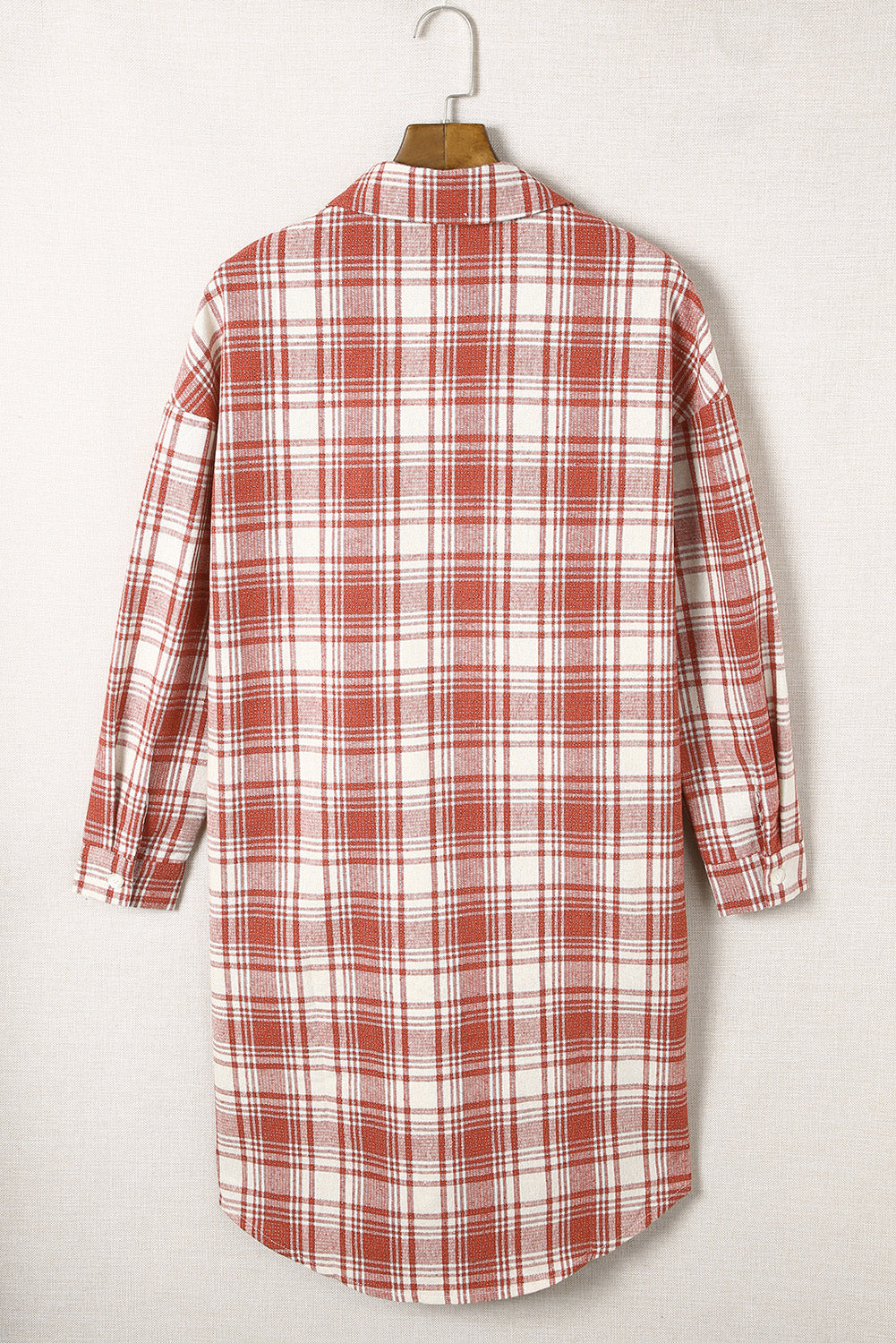Fiery Red Plaid Print Longline Button-Up Jacket