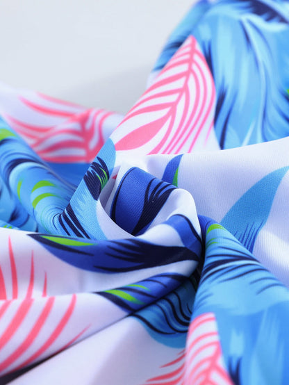 Floral Print Zip Front Half Sleeve Beach One Piece Swimsuit