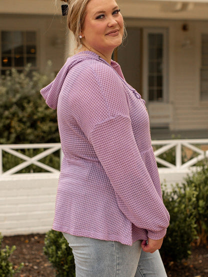 Purple Plus Size Waffle Knit Hooded Top