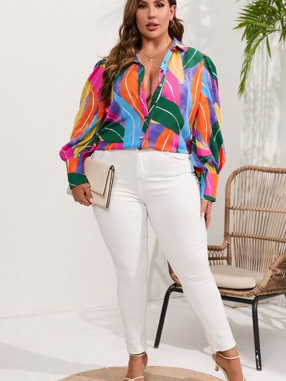 Multicolor Flora Print Plus Size Shirt
