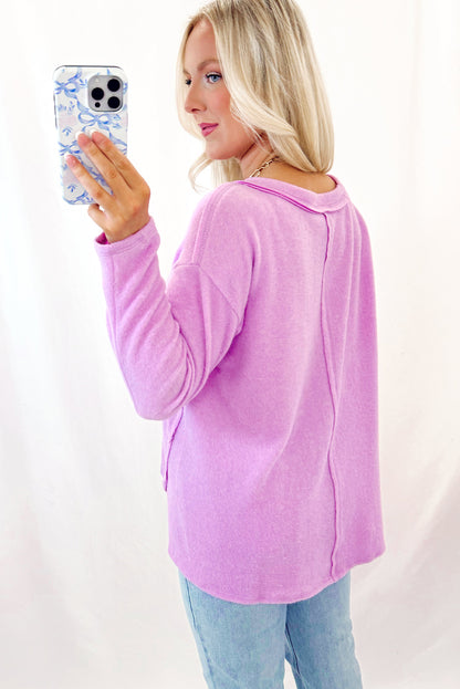 Phalaenopsis Exposed Seam Uneven Hem Casual Knit Top