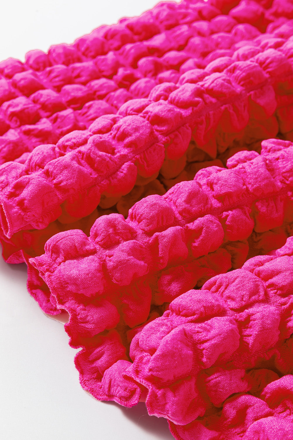 Strawberry Pink Bubble Textured Square Neck Plus Size Top with Short Sleeves