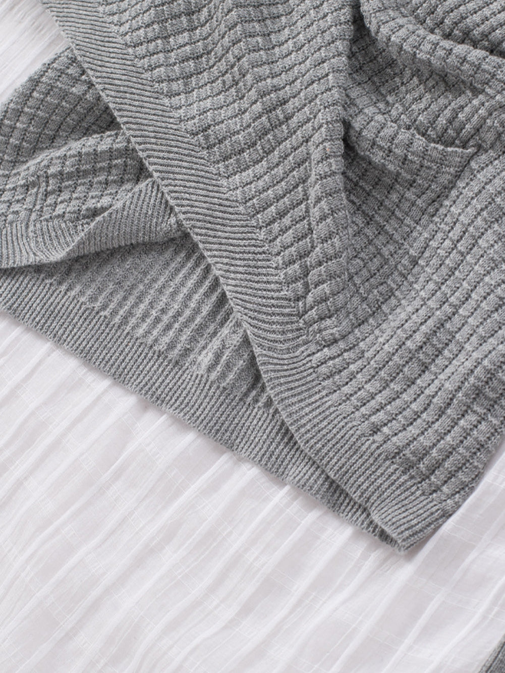 Khaki Reversible V-Neck Waffle Knit Sweater