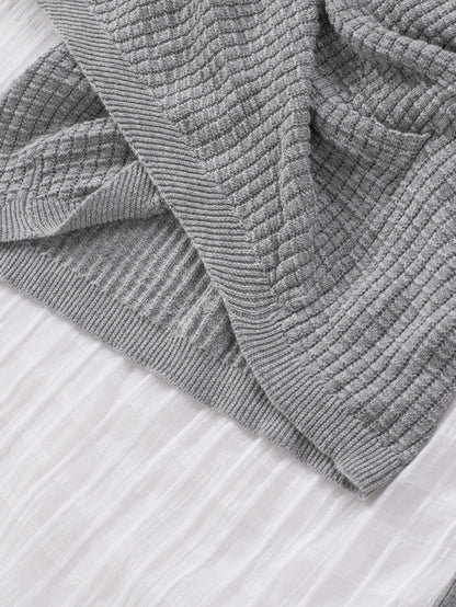 Khaki Reversible V-Neck Waffle Knit Sweater