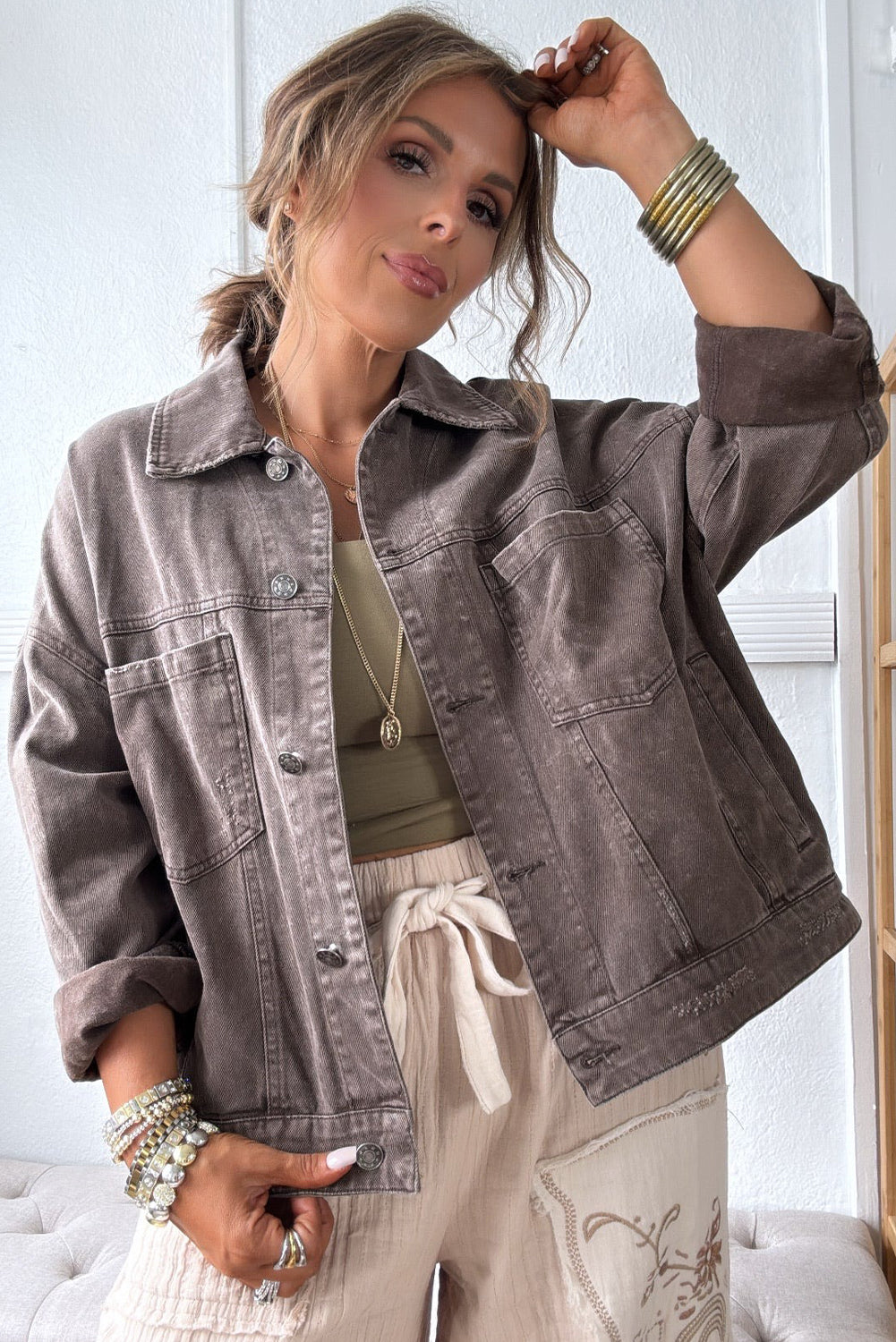 Goat Boyfriend Wash Patched Pocket Denim Jacket