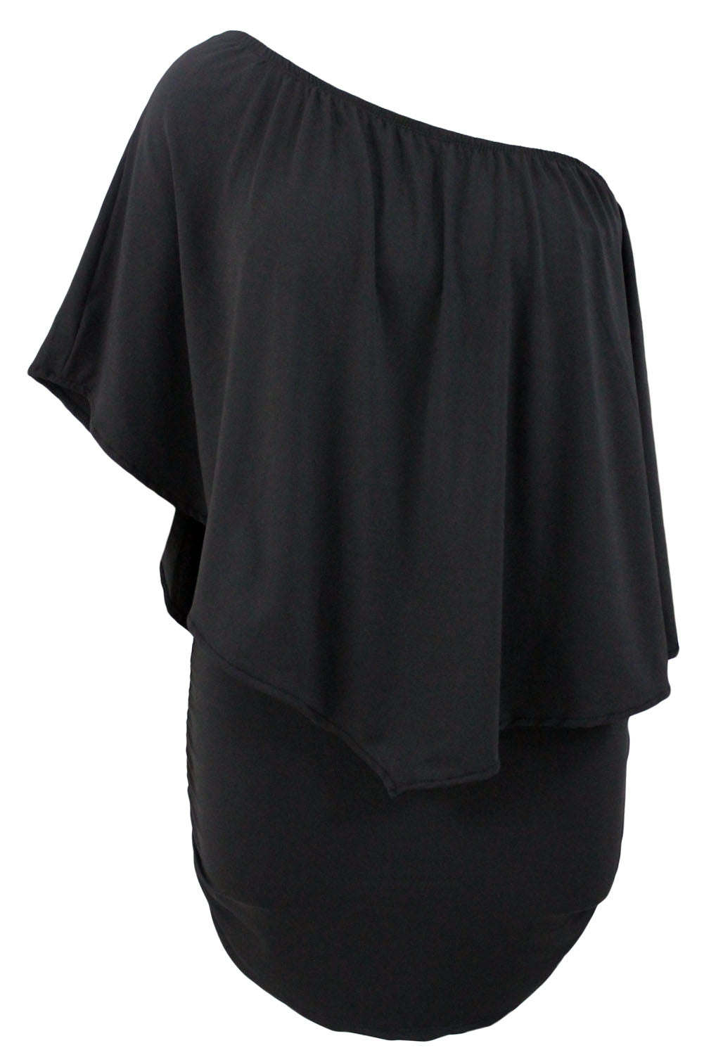 Elegant Black Layered Poncho Mini Dress for Plus Size Women