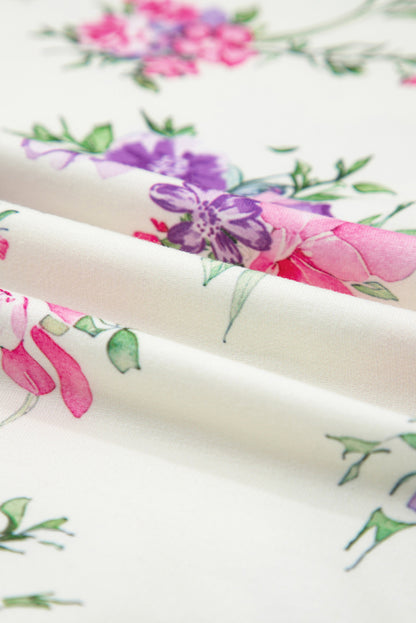 Apricot Floral Print Pullover Drawstring Lounge Pants Set