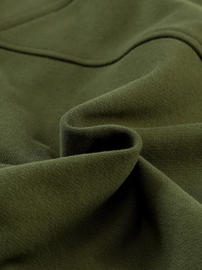 Green Ribbed Stand Collar Thumbhole Sleeve Casual Sweatshirt with Zipper