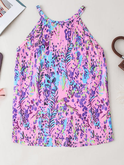 Multicolor Floral Print Round Neck Plus Size Tank Top