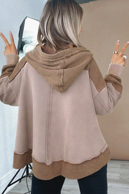 Goat Oversize Waffle Patchwork Exposed Seam Casual Hoodie